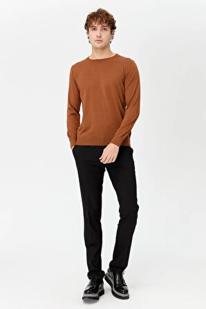 Erkek Basic Sıfır Yaka İnce Triko Kazak K.taba