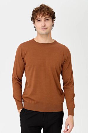 Erkek Basic Sıfır Yaka İnce Triko Kazak K.taba