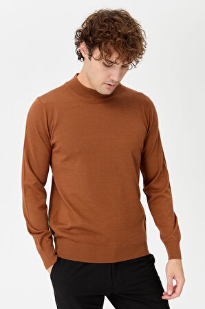 Erkek Basic Yarım Balıkçı İnce Triko Kazak K.taba