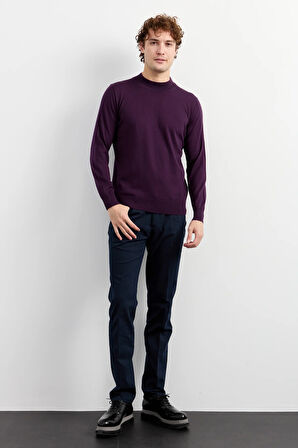 Erkek Basic Yarım Balıkçı İnce Triko Kazak K.Mor