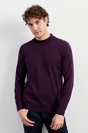 Erkek Basic Yarım Balıkçı İnce Triko Kazak K.Mor