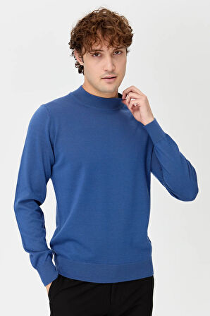 Erkek Basic Yarım Balıkçı İnce Triko Kazak İndigo