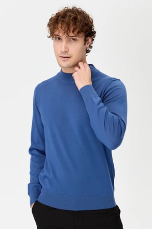 Erkek Basic Yarım Balıkçı İnce Triko Kazak İndigo