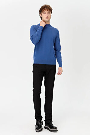 Erkek Basic Yarım Balıkçı İnce Triko Kazak İndigo