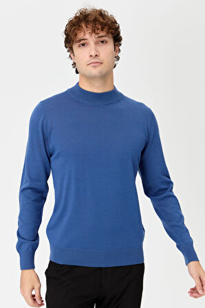 Erkek Basic Yarım Balıkçı İnce Triko Kazak İndigo