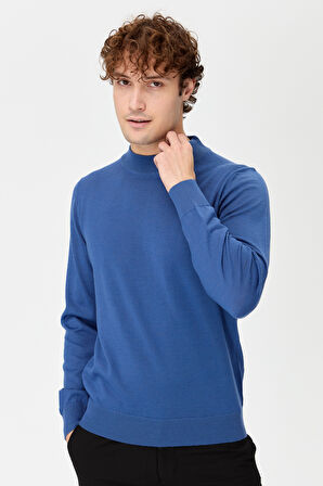 Erkek Basic Yarım Balıkçı İnce Triko Kazak İndigo