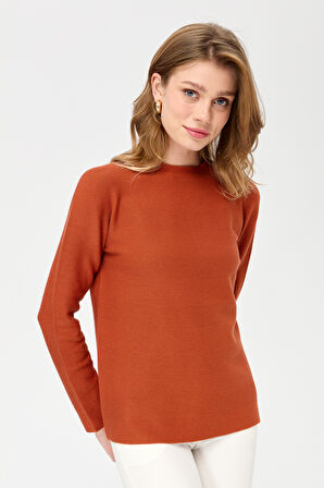 Kadın Sıfır Yaka Dikişsiz Örgü Kazak Portakal