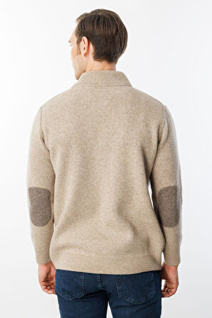 Erkek Pike Dokuma Fermuarlı Cepli Triko Mont K.Bej