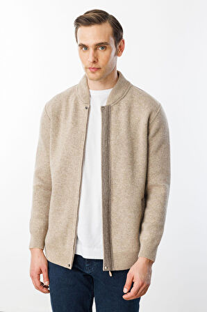 Erkek Pike Dokuma Fermuarlı Cepli Triko Mont K.Bej