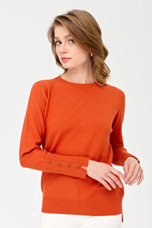 Kadın Sıfır Yaka Dikişsiz Önü Kısa Arkası Uzun Bluz Portakal