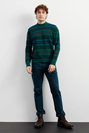 Erkek Yarım Balıkçı Yaka Renkli Çizgili Yün Kazak K.Ö.başı