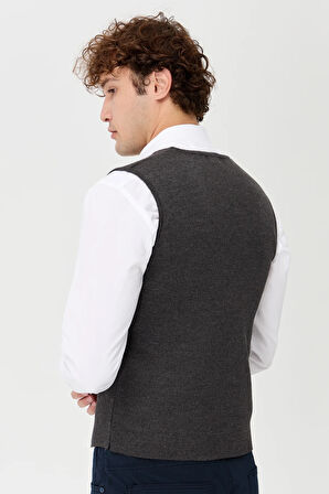 Erkek V Yaka İnce Triko Yelek O.Füme