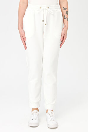 Kadın Paça Arkası Lastikli Cepli Eşofman Pantolon Beyaz