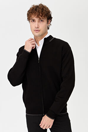 Erkek Hakim Yaka Çelik Örgü Yün Triko Mont Siyah