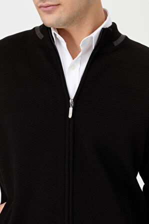 Erkek Hakim Yaka Çelik Örgü Yün Triko Mont Siyah