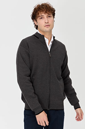 Erkek Hakim Yaka Çelik Örgü Yün Triko Mont K.Gri