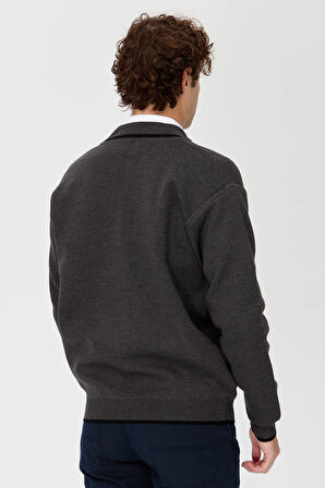 Erkek Hakim Yaka Çelik Örgü Yün Triko Mont K.Gri