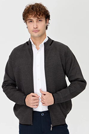 Erkek Hakim Yaka Çelik Örgü Yün Triko Mont K.Gri