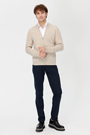 Erkek Hakim Yaka Triko Yün Ceket V.Bej