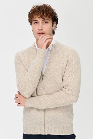 Erkek Hakim Yaka Triko Yün Ceket V.Bej