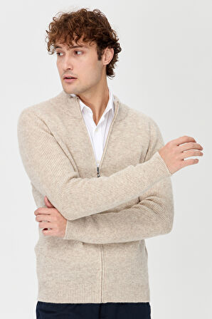 Erkek Hakim Yaka Triko Yün Ceket V.Bej