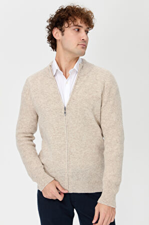 Erkek Hakim Yaka Triko Yün Ceket V.Bej