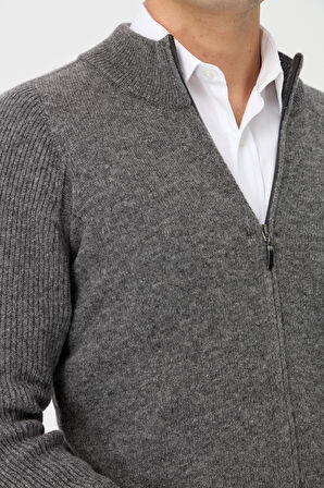 Erkek Hakim Yaka Triko Yün Ceket Füme