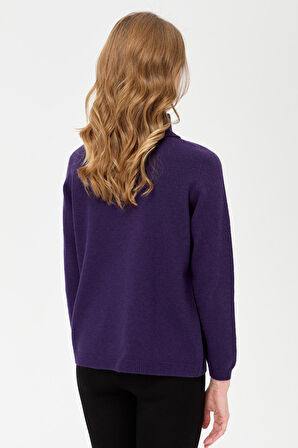 Kadın Tam Balıkçı Yaka Klasik Yün Kazak K.Mor