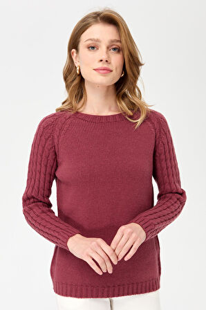 Kadın Sıfır Yaka Kolu Saç Örgü Yün Kazak K.G.Kurusu