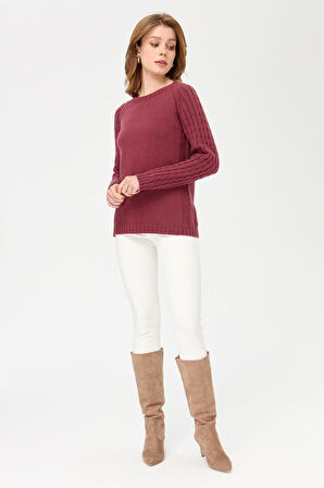 Kadın Sıfır Yaka Kolu Saç Örgü Yün Kazak K.G.Kurusu