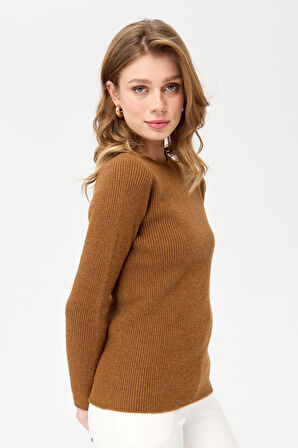 Kadın Sıfır Yaka Kol Ucu Düğmeli Yün Kazak K.taba