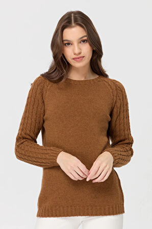 Kadın Sıfır Yaka Kolu Saç Örgü Yün Kazak K.taba