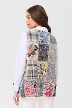 Kadın V Yaka Patchwork Yelek Kemik