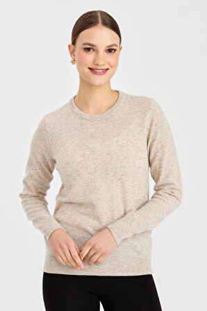 Kadın Sıfır Yaka Yün Kazak V.Bej