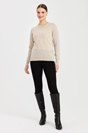 Kadın Sıfır Yaka Yün Kazak V.Bej