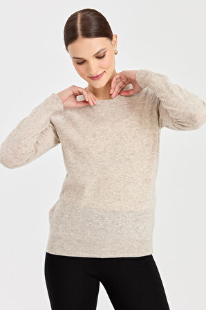 Kadın Sıfır Yaka Yün Kazak V.Bej