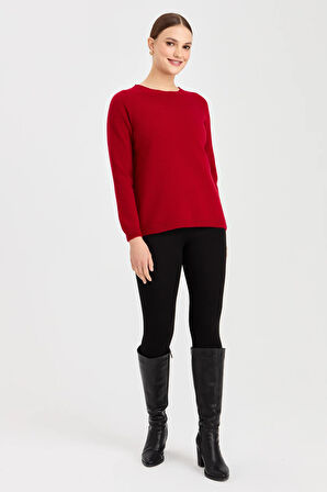 Kadın Sıfır Yaka Klasik Yün Kazak K.Kırmızı