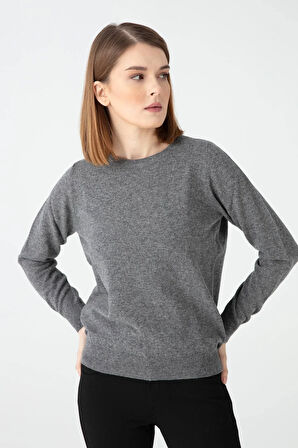 Kadın Sıfır Yaka Yün Kazak Füme