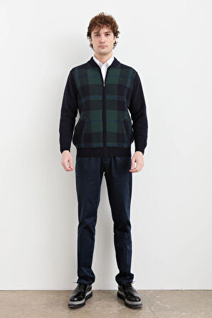 Erkek Hakim Yaka Kareli Pike Dokuma Mont K.Lacivert