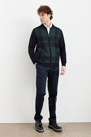 Erkek Hakim Yaka Kareli Pike Dokuma Mont K.Lacivert