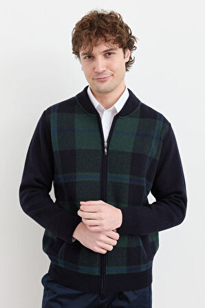 Erkek Hakim Yaka Kareli Pike Dokuma Mont K.Lacivert