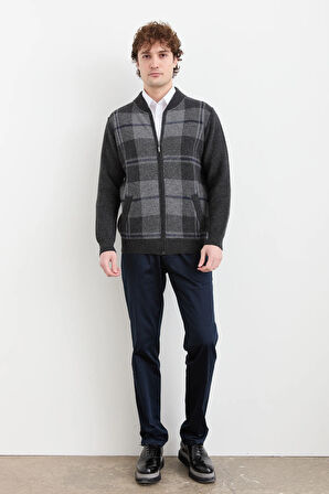 Erkek Hakim Yaka Kareli Pike Dokuma Mont K.Füme