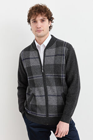 Erkek Hakim Yaka Kareli Pike Dokuma Mont K.Füme