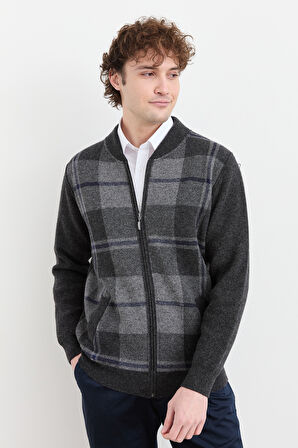 Erkek Hakim Yaka Kareli Pike Dokuma Mont K.Füme