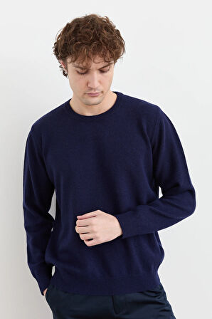 Erkek Sıfır Yaka Klasik Yün Kazak Y.A Lacivert