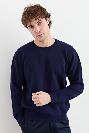 Erkek Sıfır Yaka Klasik Yün Kazak Y.A Lacivert