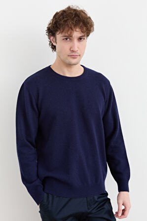 Erkek Sıfır Yaka Klasik Yün Kazak Y.A Lacivert