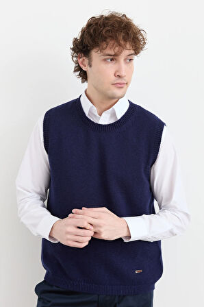 Erkek Sıfır Yaka Klasik Yün Süveter Y.A Lacivert