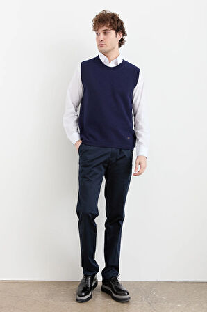 Erkek Sıfır Yaka Klasik Yün Süveter Y.A Lacivert