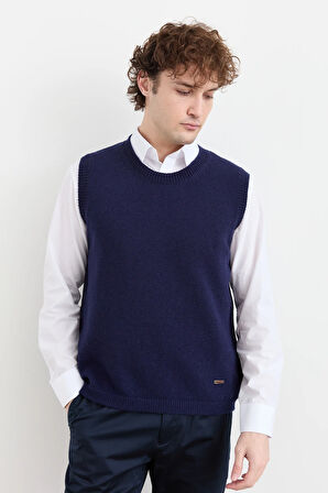 Erkek Sıfır Yaka Klasik Yün Süveter Y.A Lacivert